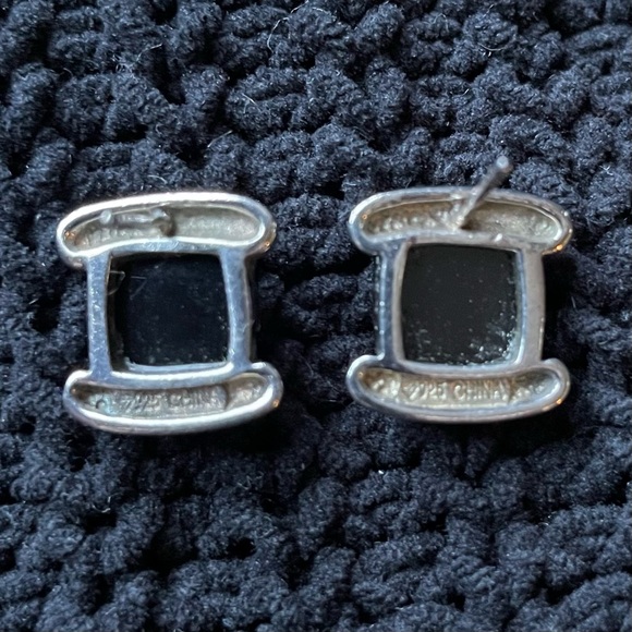 Vintage Onyx Sterling Silver Square Stud Earrings 925 - Picture 6 of 7